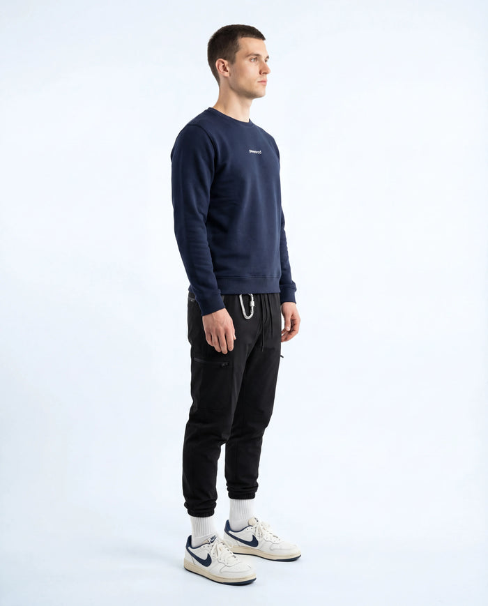 Pavenrod Sweat B03 Horizon lifestyle sweatshirt for men, round neck, in durable navy blue organic cotton and polyester.