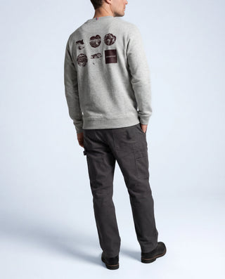 Dos du sweat Pavenrod gris chiné avec visuels outdoor, coton bio et polyester, fabriqué en France.