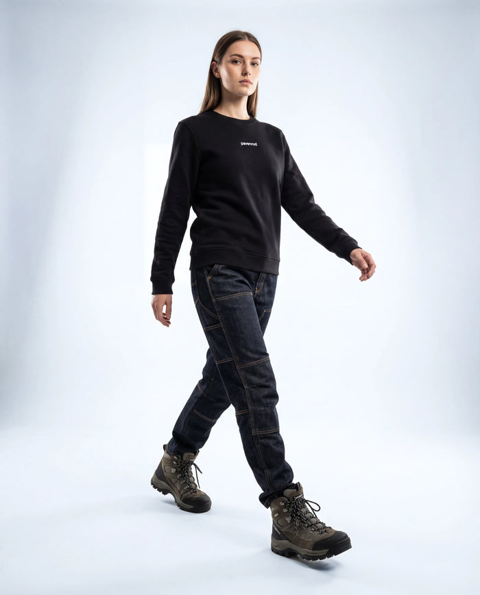 Black Pavenrod Sweat B02 lifestyle sweatshirt for women, featuring a round collar and made from organic cotton and polyester.