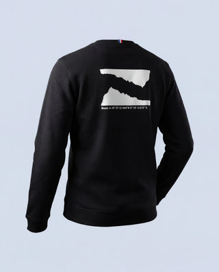 Sweat Pavenrod noir, dos imprimé, coton bio et polyester, fabriqué en France, packshot vue dos.