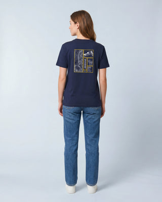 Pavenrod B03 Horizon durable women's lifestyle t-shirt, short sleeves, marine color, shown from the back.