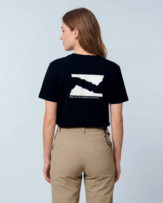 Black short-sleeve lifestyle t-shirt for women by Pavenrod, featuring a "Made In" graphic on the back.