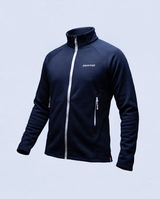 Packshot veste polaire zippée Pavenrod bleu marine en laine, vêtement technique outdoor fabriqué en France.